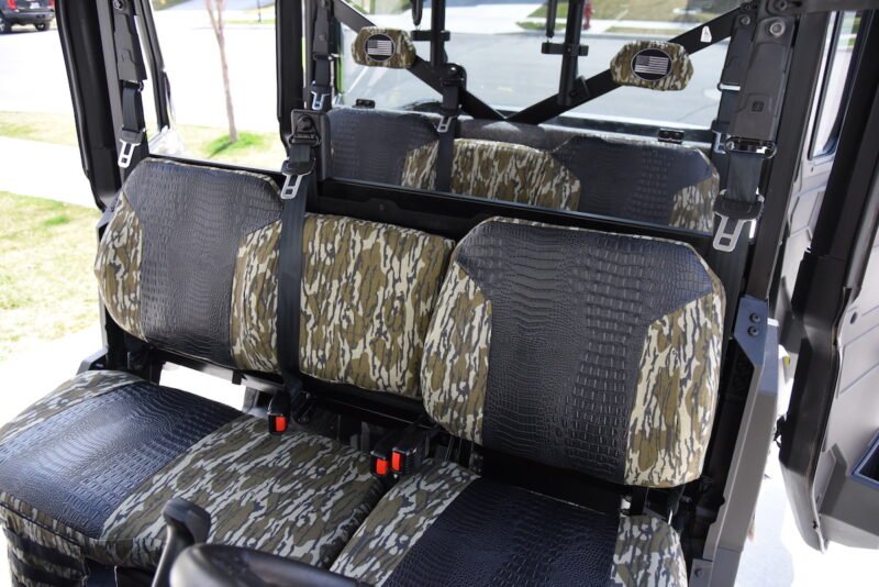 2023 Polaris Ranger 1000 rear bench UTV seat covers with Midnight Croc inserts and Mossy Oak Bottomland trim