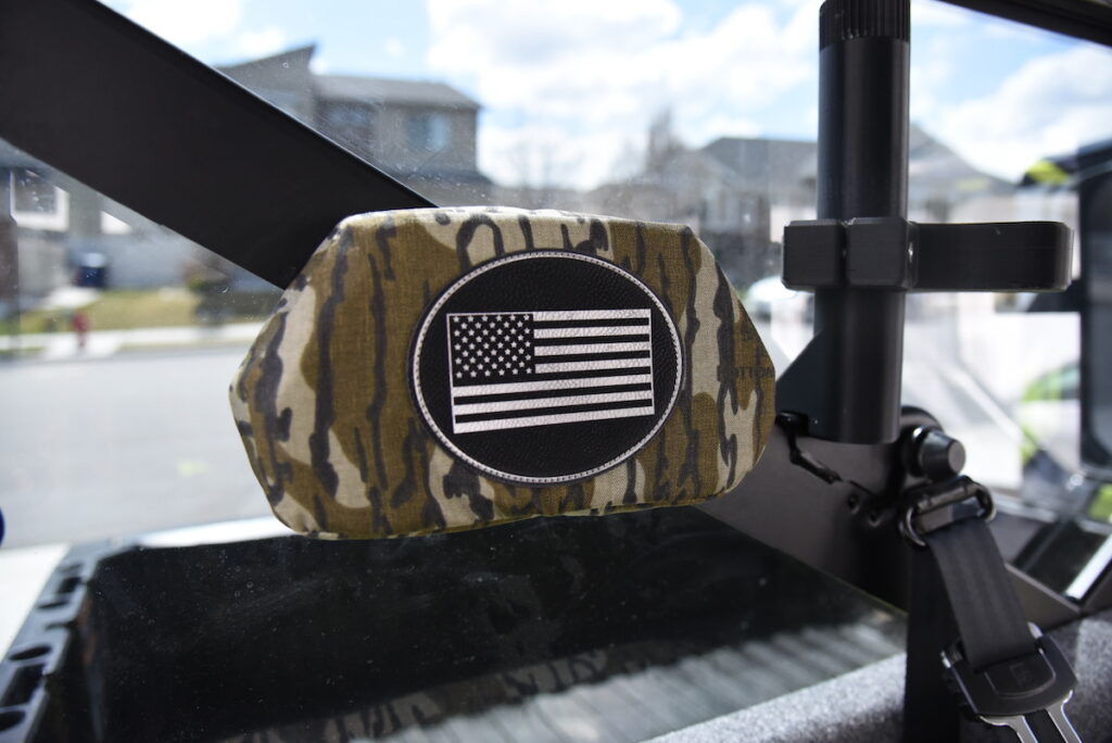 2023 Polaris Ranger 1000 rear bench UTV seat covers with Midnight Croc inserts and Mossy Oak Bottomland camo trim
