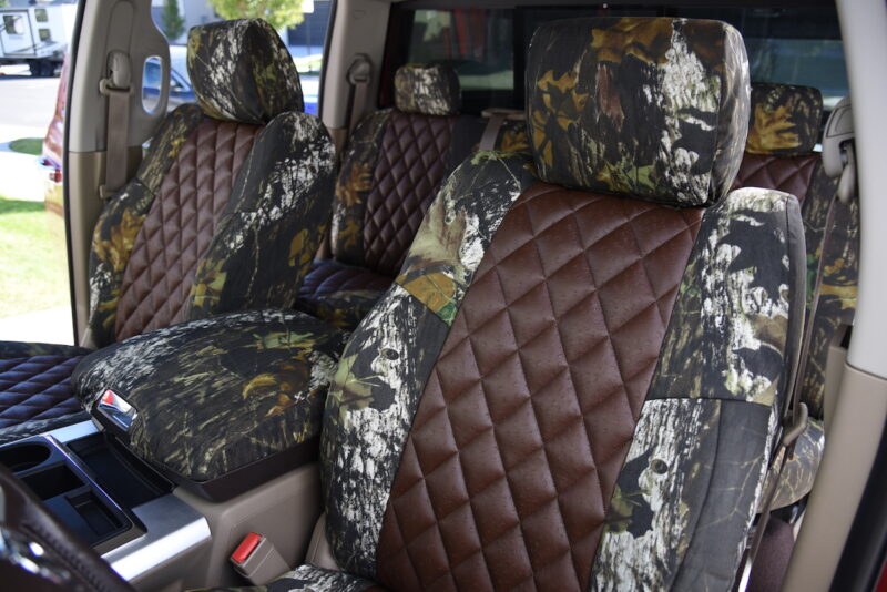 2010 RAM 1500 seat covers in Brown Ostrich Diamond and Mossy Oak New Break-Up camouflage