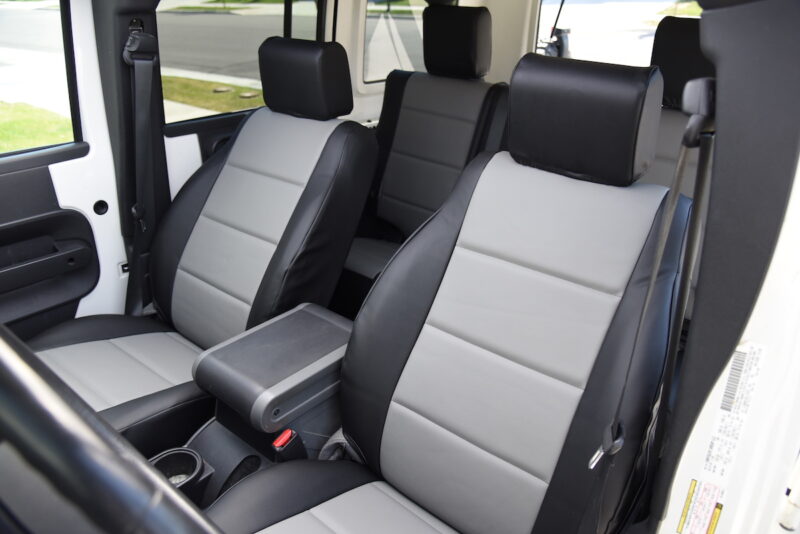 2010 Jeep Wrangler front Leatherette seat covers with Medium Gray Sof-Touch inserts and Black Sof-Touch trim