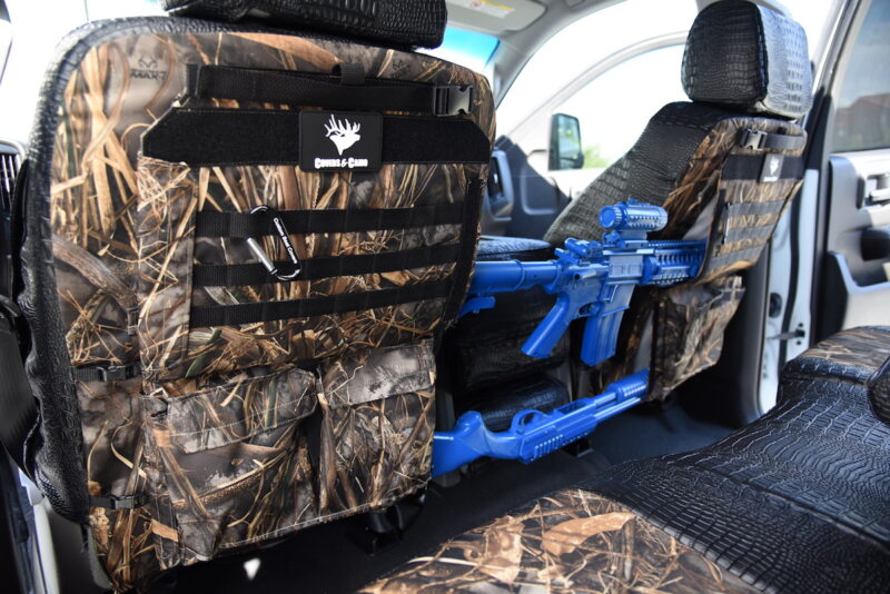 MOLLE seat back covers in Realtree Max-7 camo and Midnight Croc trim