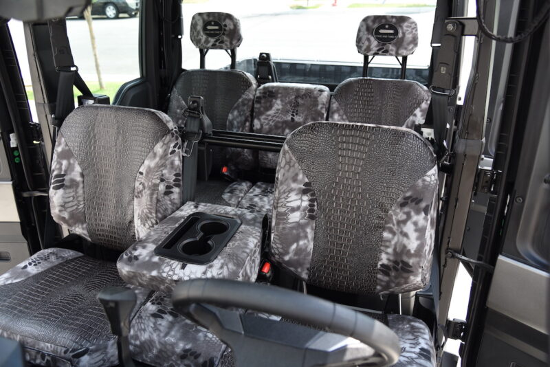 2024 Polaris Ranger 1500 front UTV seat covers with Ebony Croc simulated leather inserts and Kryptek Raid trim
