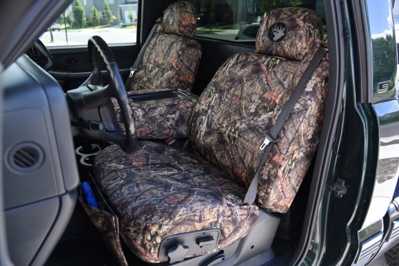 2001 Chevy Silverado 1500 front Mossy Oak NB Country seat covers with matching center console cover