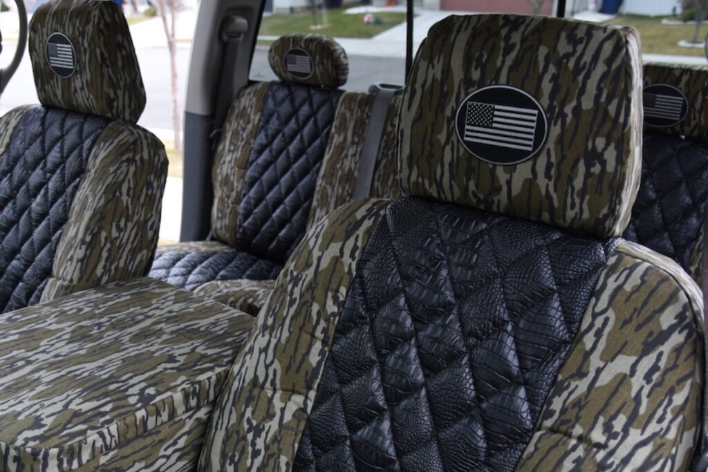 2009 RAM 2500 Midnight Croc Mossy Oak Bottomland Headrest LOGO | Covers and Camo