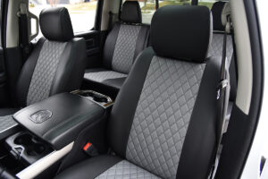 2022 RAM 1500 front seats with Light Gray Diamond inserts and black faux leather trim