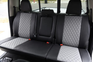 2022 RAM 1500 rear seats with Light Gray Diamond inserts and black faux leather trim