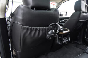 2022 RAM 1500 seat back detail with black faux leather and Light Gray Diamond inserts
