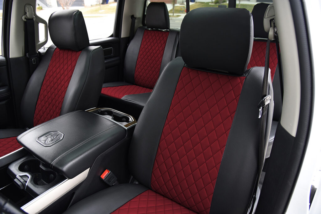 2022 RAM 1500 Red Faux Leather Diamond Black Faux Leather | Covers and Camo