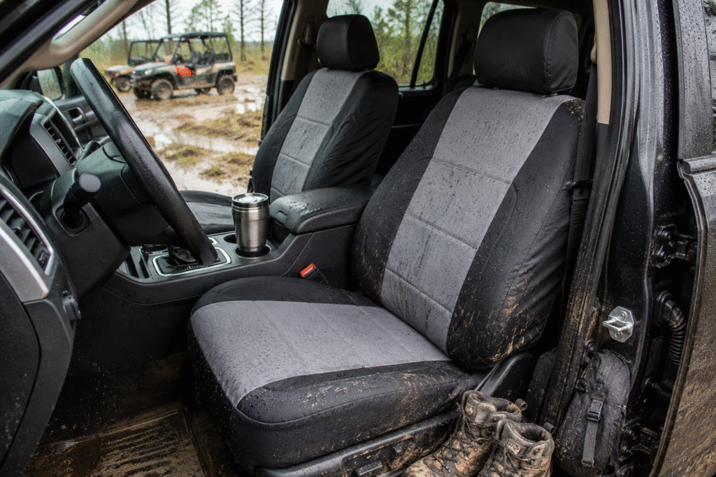 Coversandcamo muddy off road truck interior | Covers and Camo