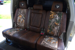 2006 Dodge RAM 3500 rear seat covers with Realtree Xtra inserts and Java Croc trim