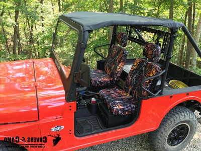 <b>2018 Mahindra Roxor
</b><br>
Insert: Sirphis Wildfire C55 (Canvas)
</br>Trim: Sirphis Wildfire C55 (Canvas)
</br>Product: UTV Covers and Camo seat covers on Red Mahindra Roxor