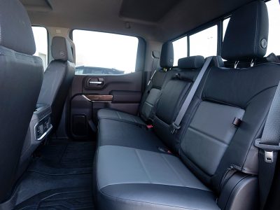 2021 GMC Sierra 1500 | Charcoal Sof-Touch | Black Sof-Touch 2021 GMC Sierra 1500 rear Leatherette seat covers with Charcoal Sof-Touch inserts and Black Sof-Touch trim