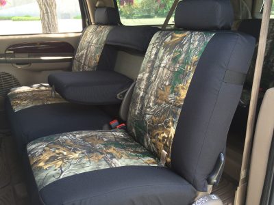 2004 Ford Excursion | Realtree Xtra | Black Dura EZ-Care 2004 Ford Excursion second-row Realtree Xtra camo seat covers with Black Dura EZ-Care trim