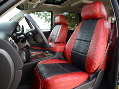 <b>
2014 Chevy Tahoe
</b>
<br>
Insert: Midnight Croc E43 (Sim. Leather)
</br>Trim: Flame Croc E44 (Sim. Leather)
<br>Product: Exotic - Gold Series</br> | Covers and Camo