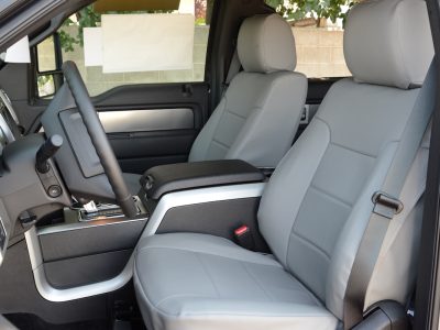 2014 Ford F150 front seat covers in Medium Gray Sof-Touch simulated leather