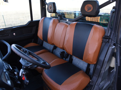 <b>
2023 Can-Am Defender
</b>
<br>
Insert: Black Ostrich E01 (Sim. Leather)
</br>Trim: Saddle Ostrich E02 (Sim. Leather)
<br> Product: UTV </br> UTV Exotic Seat Covers 3