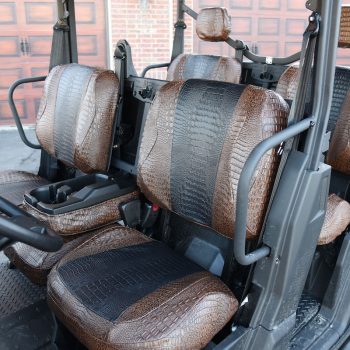 2021 Can-Am Defender | Midnight Croc | Java Croc 2021 Can-Am Defender UTV exotic seat covers with Midnight Croc inserts and Java Croc trim on front and rear seats