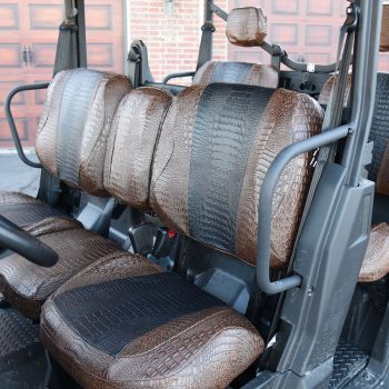 2021 Can-Am Defender | Midnight Croc | Java Croc 2021 Can-Am Defender UTV exotic seat covers with Midnight Croc inserts and Java Croc trim on front and rear seats