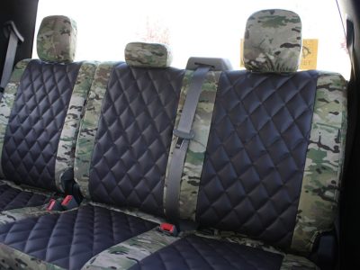 2019 Ford F-250 rear seat covers in Brown Sof-Touch Diamond with MultiCam Original camouflage