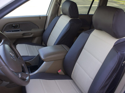 <b>
2008 Honda Pilot
</b>
<br>
Insert: Sandstone Perforated Sof-Touch L35 (Sim. Leather)
</br>Trim: Brown Sof-Touch S06 (Sim. Leather)
<br>Product: Sim. Leather - Gold Series</br> | Covers and Camo