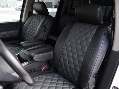 2010 Nissan Titan front Leatherette Seat Covers with Charcoal Sof-Touch Diamond inserts and Black Sof-Touch trim