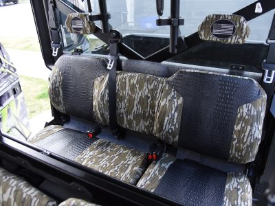 2023 Polaris Ranger 1000 rear bench UTV seat covers with Midnight Croc inserts and Mossy Oak Bottomland trim