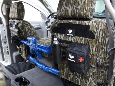 2009 RAM 2500 | Midnight Croc Diamond Stitch | Mossy Oak Bottomland 2009 RAM 2500 seat covers in Midnight Croc Diamond Stitch and Mossy Oak Bottomland camouflage