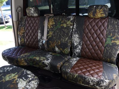 2010 RAM 1500 | Brown Ostrich Diamond | Mossy Oak New Break-Up 2010 RAM 1500 seat covers in Brown Ostrich Diamond and Mossy Oak New Break-Up camouflage