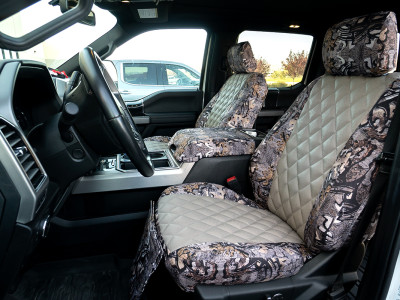 <b>
2021 Ford F250
</b>
<br>
Insert: Sandstone Ostrich (with Diamond Stitching)
</br>Trim: Goldberg Bone N Stone (C74)
<br> Product: Camo - Gold Series </br> | Covers and Camo