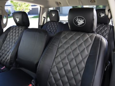 2011 RAM 1500 | Charcoal Sof-Touch Diamond | Black Sof-Touch 2011 RAM 1500 seat covers in Charcoal Sof-Touch Diamond and Black Sof-Touch Leatherette