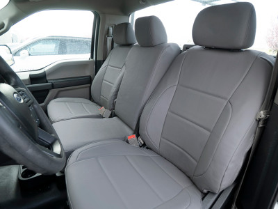 <b>
2018 Ford F-150
</b>
<br>
Insert: Medium Gray Sof-Touch S16 (Sim. Leather)
</br>Trim: Medium Gray Sof-Touch S16 (Sim. Leather)
<br>Product: Sim. Leather - Gold Series</br> | Covers and Camo