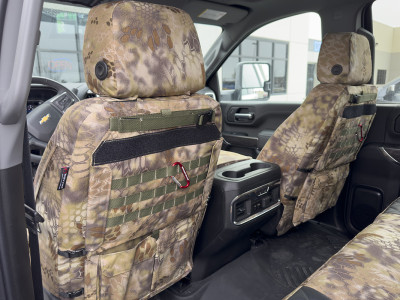 <b>
2023 Chevy Silverado 1500
</b>
<br>
Insert: Black Sof-Touch S01 Diamond (Sim. Leather)
</br>Trim: Kryptek Highlander C70 (Canvas)
<br>Product: Camo - Gold Series </br> | Covers and Camo