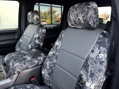 <b>
2018 Ford F-150
</b>
<br>
Insert: Charcoal Ostrich E26 (Sim. Leather)
</br>Trim: TrueTimber Urban C81 (Canvas)
<br>Product: Exotic - Gold Series </br> | Covers and Camo