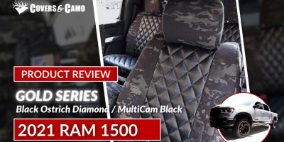 2021 RAM 1500 | MultiCam Seat Covers 2021 RAM 1500 Custom Seat Covers. Black Ostrich Diamond insert with MultiCam Black trim.