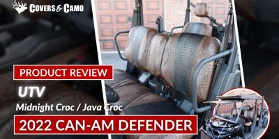 2022 Can-Am Defender front seats with Midnight Croc inserts and Java Croc trim