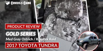 2017 Toyota Tundra seat covers in Med. Gray Ostrich and Kryptek Raid camouflage