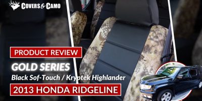 2013 Honda Ridgeline front seat covers with Black Sof-Touch inserts and Kryptek Highlander camo trim