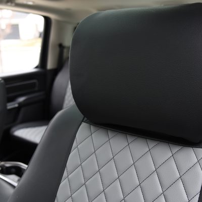 <b>
2022 RAM 1500
</b>
<br>
Insert: Light Gray Faux Leather Diamond Stitch
</br> Trim: Black Faux Leather
</br>Product: Faux Leather - Silver Series | Covers and Camo