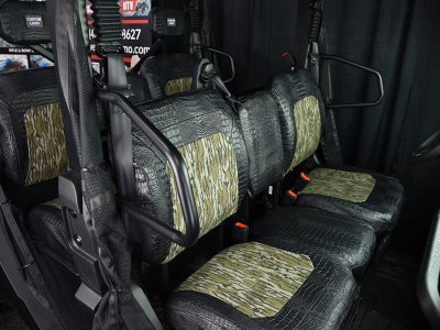 2026 CFMOTO U10 rear seats with Mossy Oak Bottomland inserts and Midnight Croc trim
