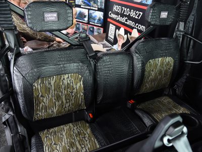 2026 CFMOTO U10 rear interior with Mossy Oak Bottomland inserts and Midnight Croc trim