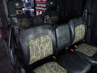 2026 CFMOTO U10 bench seats with Midnight Croc trim and Mossy Oak Bottomland inserts