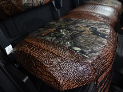 2026 Can-Am Defender rear UTV seat cushion with Mossy Oak NB Country insert and Java Croc trim