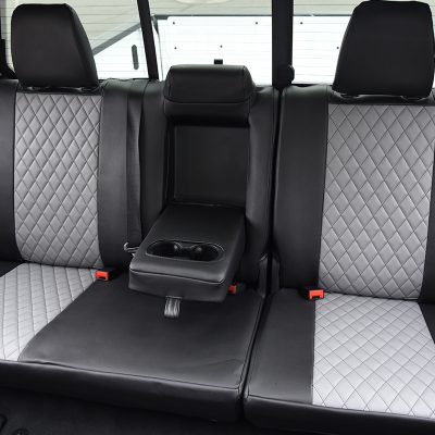 <b>
2022 RAM 1500
</b>
<br>
Insert: Light Gray Faux Leather Diamond Stitch
</br> Trim: Black Faux Leather
</br>Product: Faux Leather - Silver Series | Covers and Camo