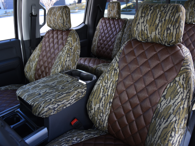 <b>
2026 Ford F-350
</b>
<br>
Insert: Brown Ostrich Diamond Stitch
</br> Trim: Mossy Oak Bottomland
</br>Product: Camo - Gold Series | Covers and Camo