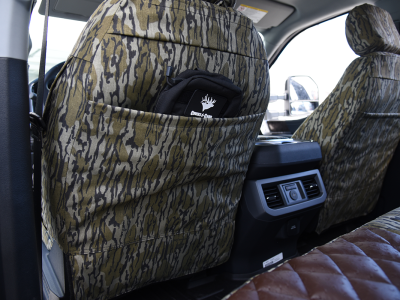 <b>
2026 Ford F-350
</b>
<br>
Insert: Brown Ostrich Diamond Stitch
</br> Trim: Mossy Oak Bottomland
</br>Product: Camo - Gold Series | Covers and Camo