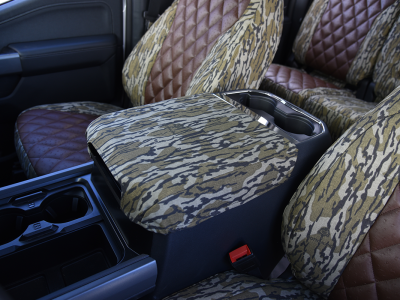 <b>
2026 Ford F-350
</b>
<br>
Insert: Brown Ostrich Diamond Stitch
</br> Trim: Mossy Oak Bottomland
</br>Product: Camo - Gold Series | Covers and Camo