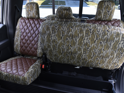 <b>
2026 Ford F-350
</b>
<br>
Insert: Brown Ostrich Diamond Stitch
</br> Trim: Mossy Oak Bottomland
</br>Product: Camo - Gold Series | Covers and Camo