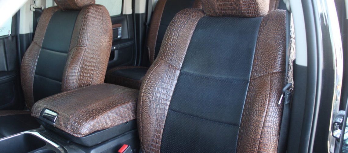 2015 RAM 3500 seat covers in Black Perforated Sof-Touch and Java Croc leatherette