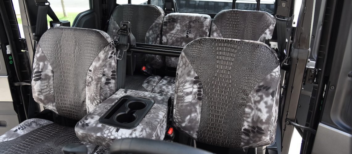 2024 Polaris Ranger 1500 front UTV seat covers with Ebony Croc simulated leather inserts and Kryptek Raid trim